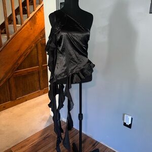 NWT PLT Elegant Black Satin Ruffled Accent - 4